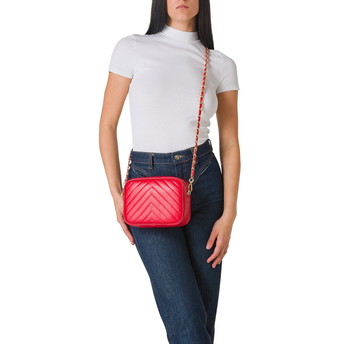 Borsa Donna a Tracolla, In Vera Pelle Trapuntata, Made in Italy, Modello Lola