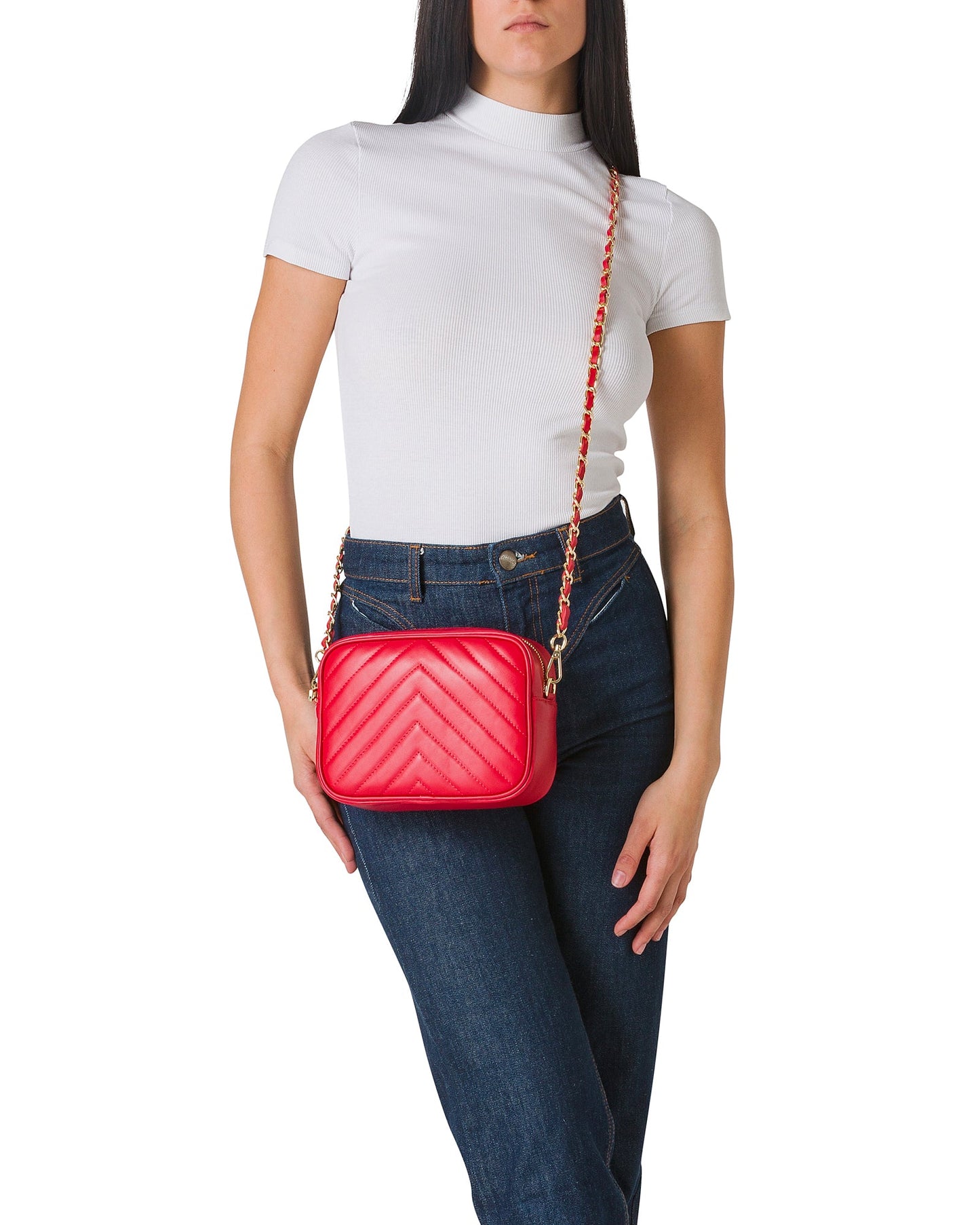 Borsa Donna a Tracolla, In Vera Pelle Trapuntata, Made in Italy, Modello Lola