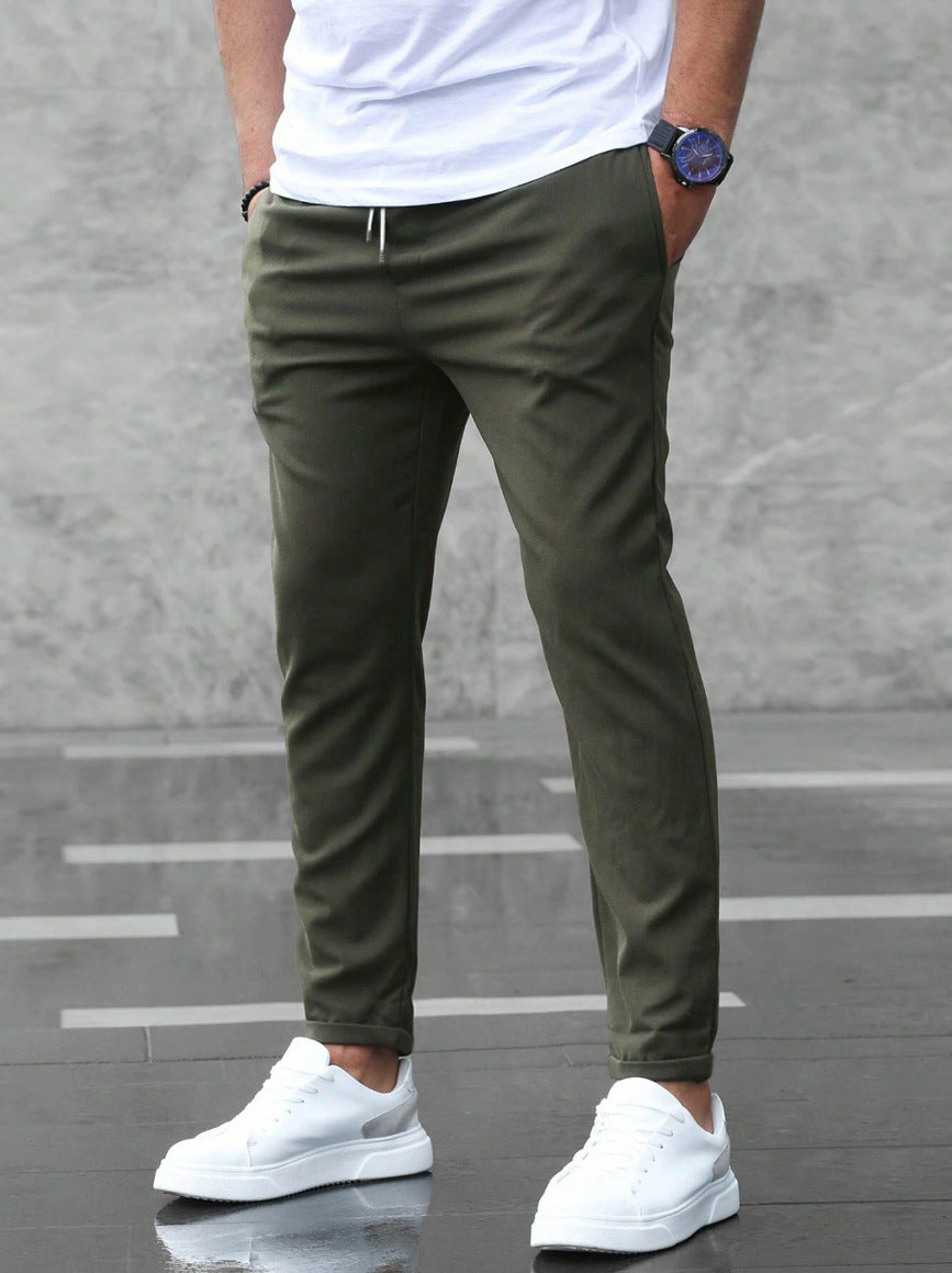 Men's Casual Pants With Pockets Fashion Slim Fit Drawstring Trousers